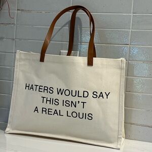 Stylish Cream‎ Tote Bag with Brown Handles